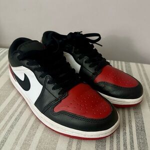 Jordan Low-Top Sneakers in Black, Red & White
